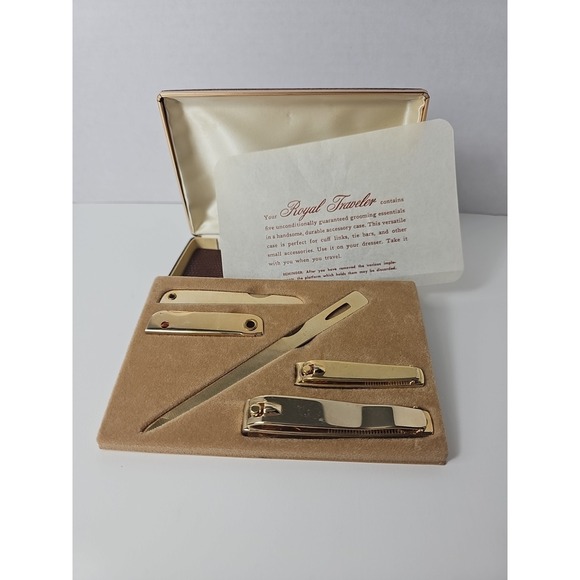 Vintage Royal Traveler by Kustom King Gold Nail Care 5 Piece Set In Box - Picture 8 of 12
